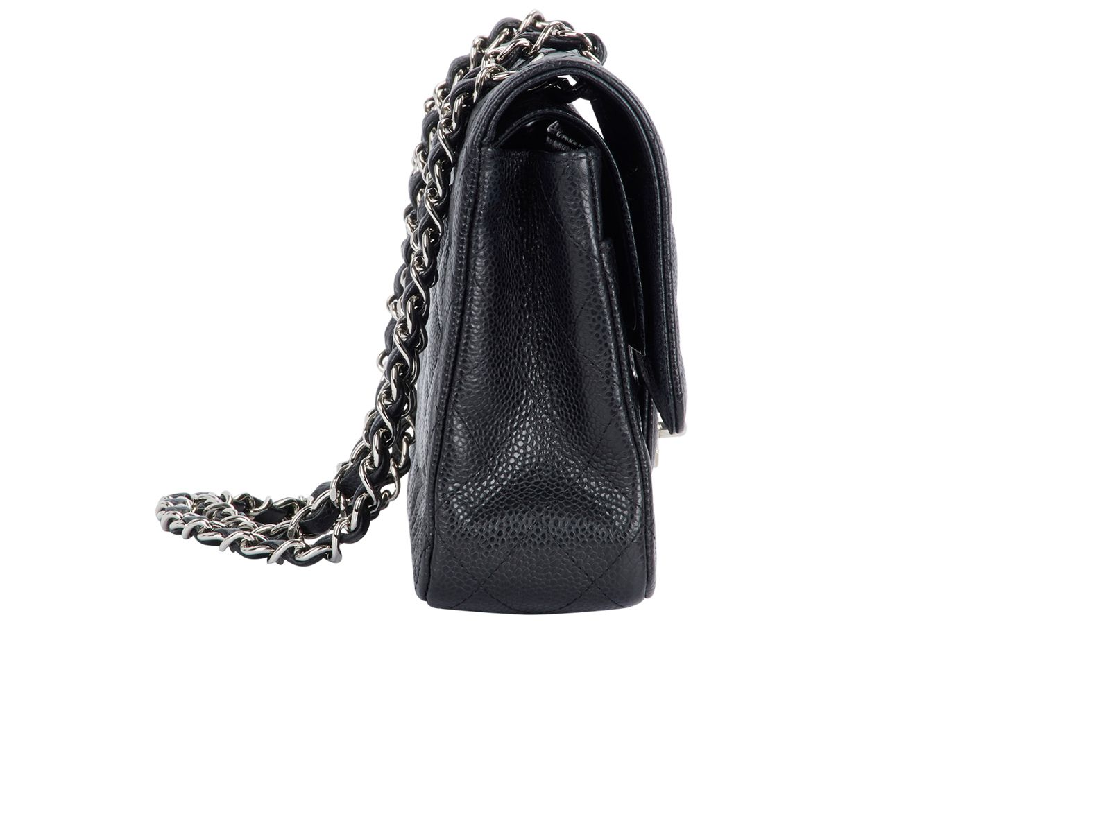 Classic Medium Double Flap, &pound;5,750, Handbags, Black, Caviar Leather, Side view